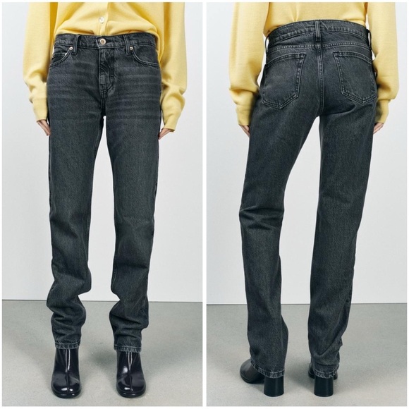 Zara Low Rise Straight Leg Black Denim Jeans Size 12 - Picture 2 of 12